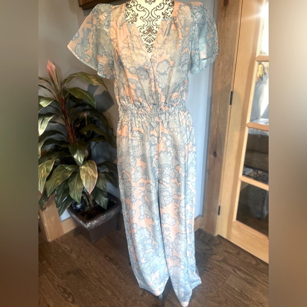 NWOT Anthropologie silk floral jumpsuit Size M
